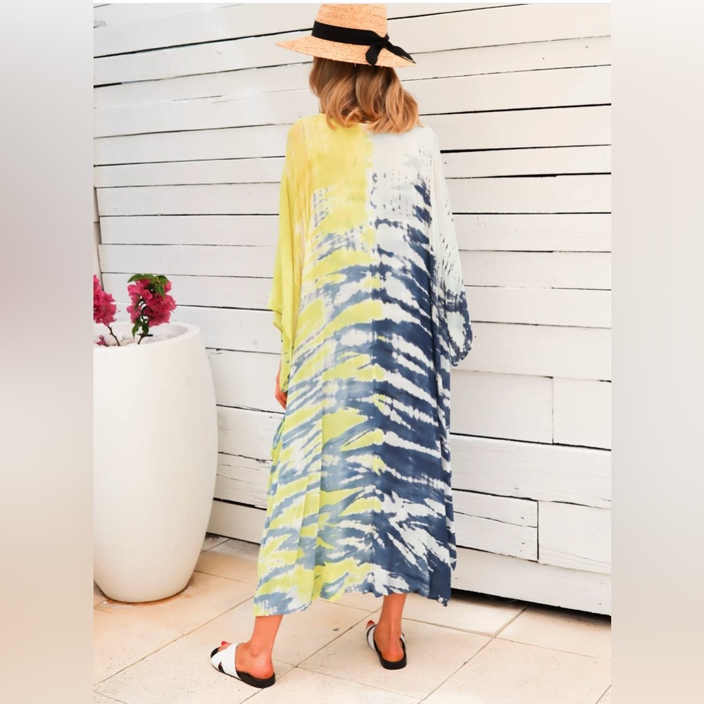 🌟YOUNG FABULOUS BROKE YFB Cyrilla Tie Dye Kaftan Dress in Zest Reef Wash 🌟 M/L - Picture 6 of 16